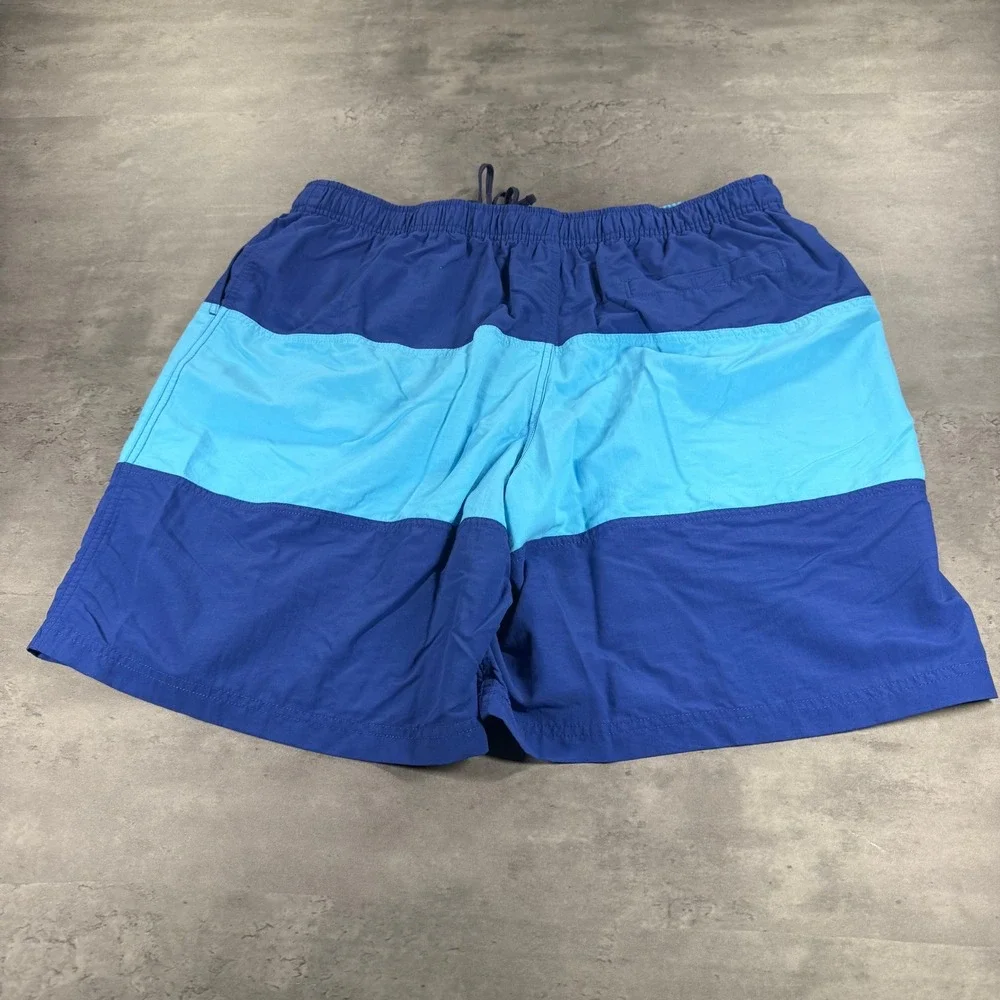 LL Bean Swim Trunk Short XL Supplex Nylon Colorblock Beach Blue Lined Surf Baggy